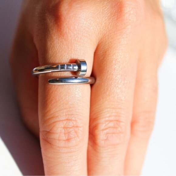 Titanium Steel Silver Plated Nail Ring Minimal Gift - Picture 4 of 9